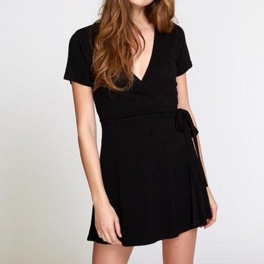 RVCA Slator Ribbed Wrap Black Mini Dress
